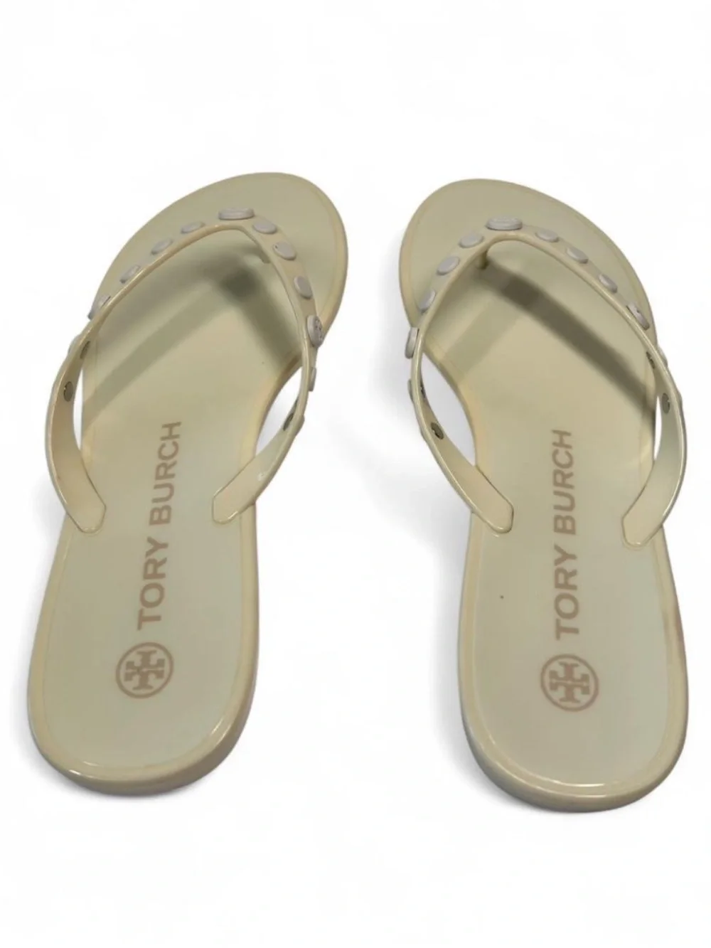 Tory Burch Light Cream Studded Thong Sandals. Size 7